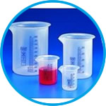 Beakers, PP, low form, blue graduations