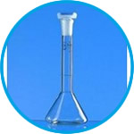 Volumetric trapezoidal flasks, borosilicate glass 3.3, class A, blue graduations, incl. ISO individual certificate